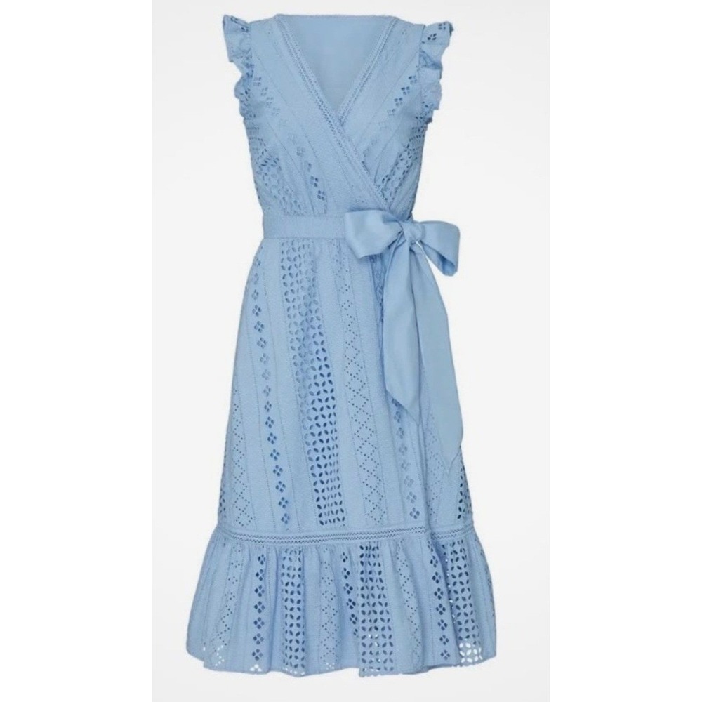 J.Crew Light Blue Eyelet Wrap Midi Dress Ruffle Sleeve cottagecore Prairie 2